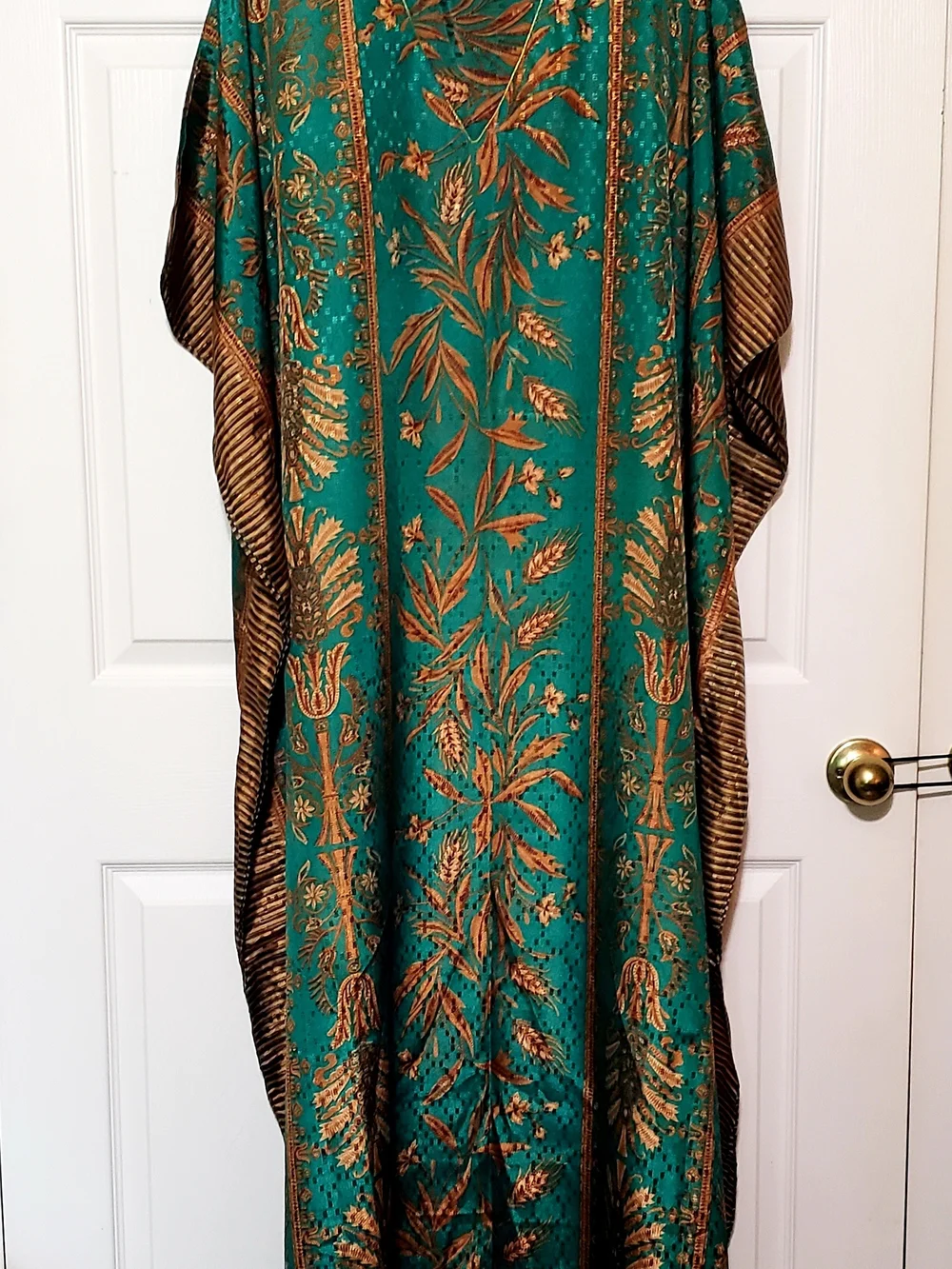 Ashro Teal and Gold Botanical Print Caftan